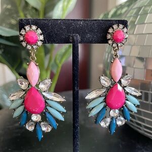 JCREW Statement Earrings | Pink Blue Teal Rhinestones